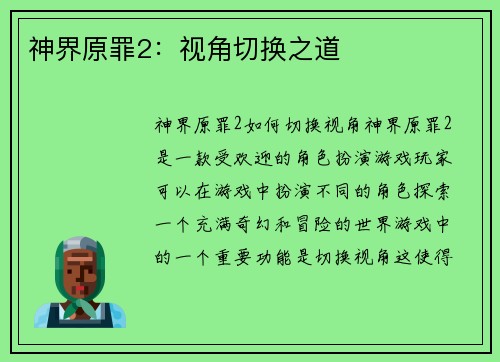 神界原罪2：视角切换之道